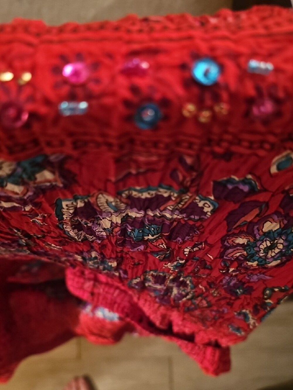 Red Floral Smocked Maxi Skirt - Women Skirt Set - Picture 4 of 11